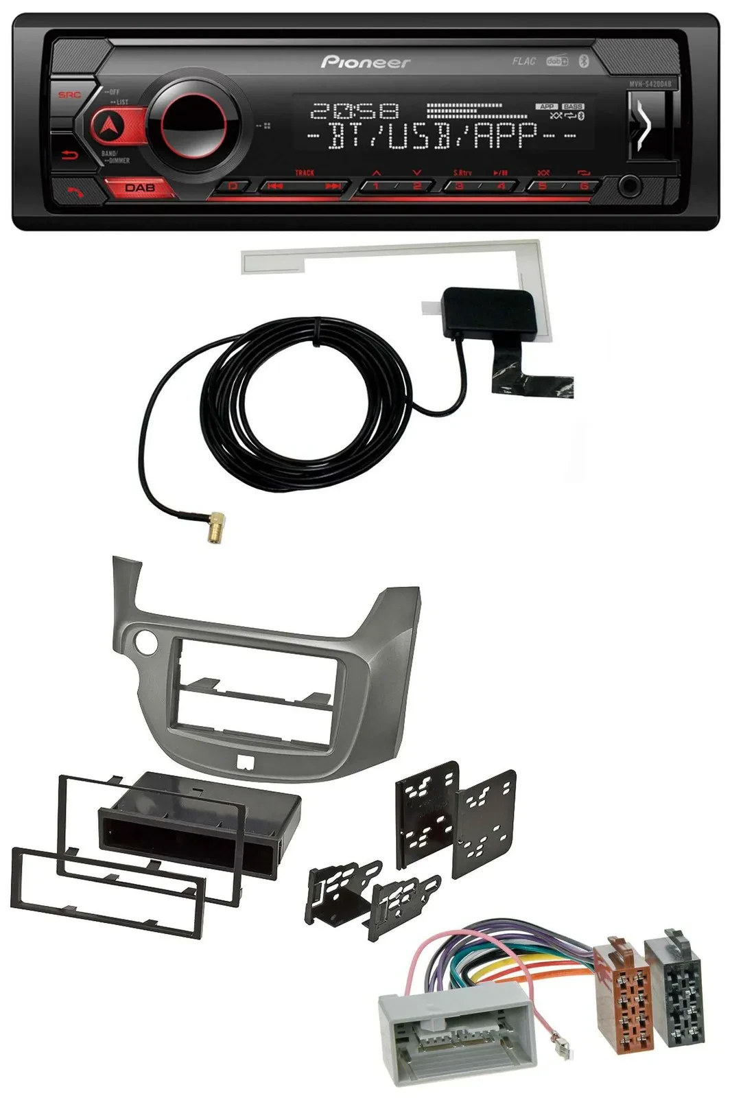 Pioneer DAB USB MP3 Bluetooth Autoradio für Honda Jazz (ab 2009) - silber