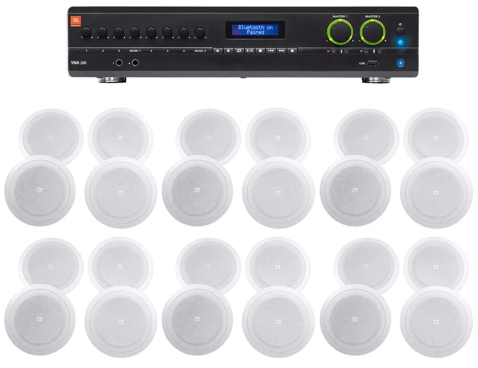 JBL VMA260 60w 8-Input Amplifier+(24) 8" JBL Speakers For Restaurant/Bar/Cafe