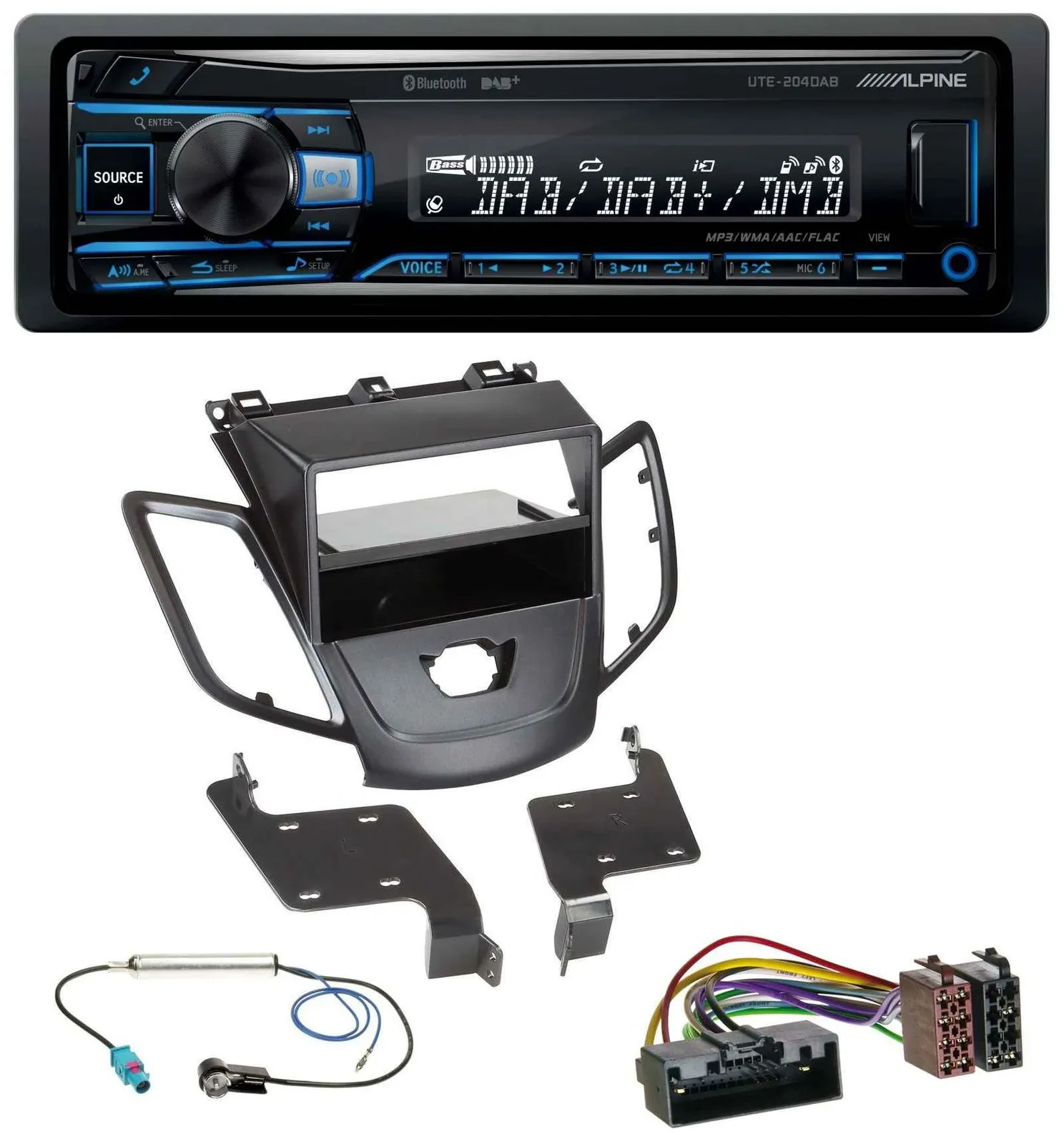 Alpine USB Bluetooth DAB MP3 Autoradio für Ford Fiesta 10-17 JA8 ohne Display sc