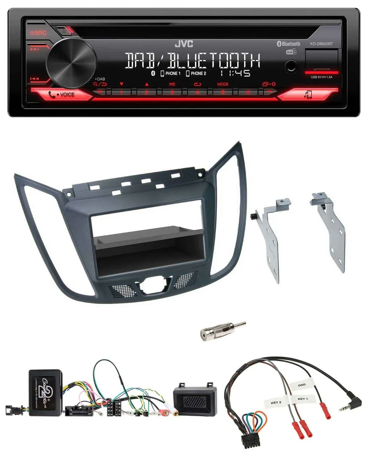 JVC CD DAB USB Bluetooth Lenkrad Autoradio für Ford C-Max Kuga dunkelgrau