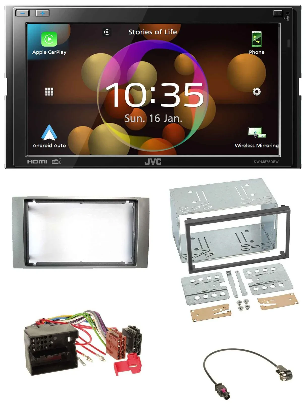 JVC DAB MP3 2DIN Bluetooth USB Autoradio für Ford Fiesta Focus 2004-2008 silber