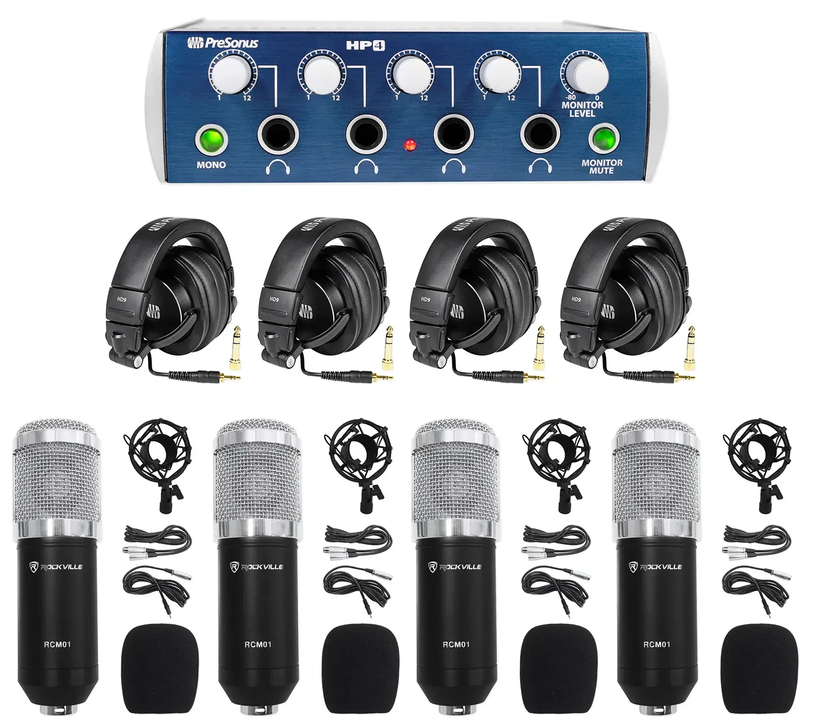 Усилитель для наушников PreSonus HP4 (набор) 4 пары наушников HD9 и 4 микрофона RCM01