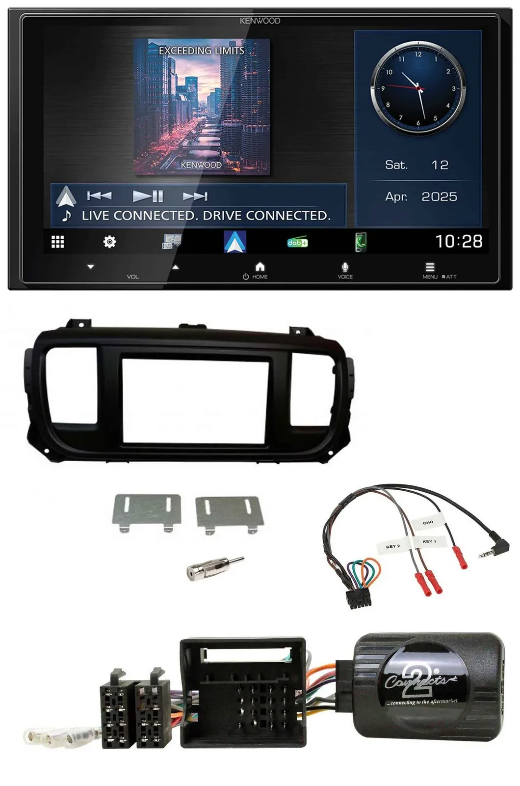 Автомагнитола для Toyota Proace/Citroen Jumpy Kenwood 2-DIN, Bluetooth, USB, DAB, поддержка кнопок на руле