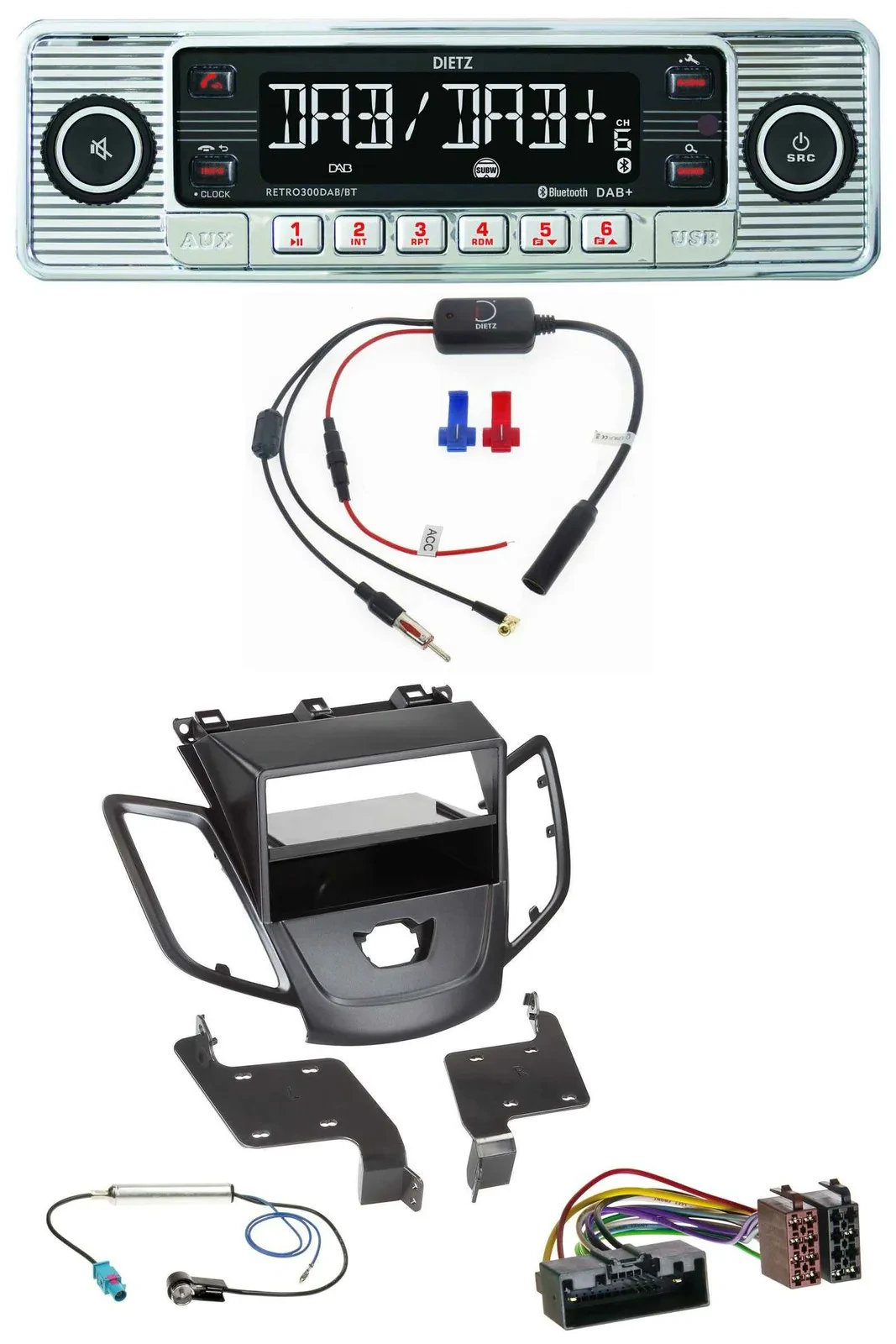 Dietz DAB USB MP3 Bluetooth Autoradio für Ford Fiesta 10-17 JA8 ohne Display sch