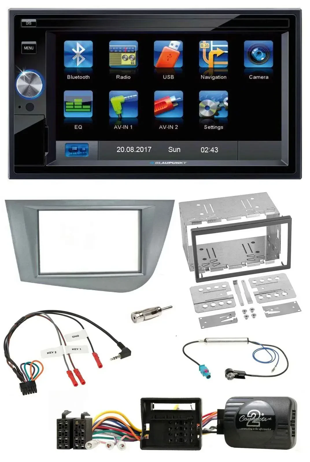 Blaupunkt 2DIN Bluetooth TMC USB Lenkrad SD Navigation für Seat Leon 2005-2012 s