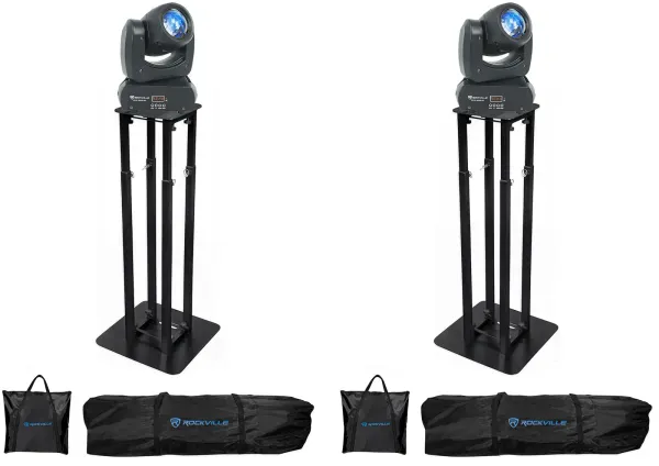 2 Rockville Rock Beam DC DJ Club Stage Pro Moving Head Lights+Black Totem Stands