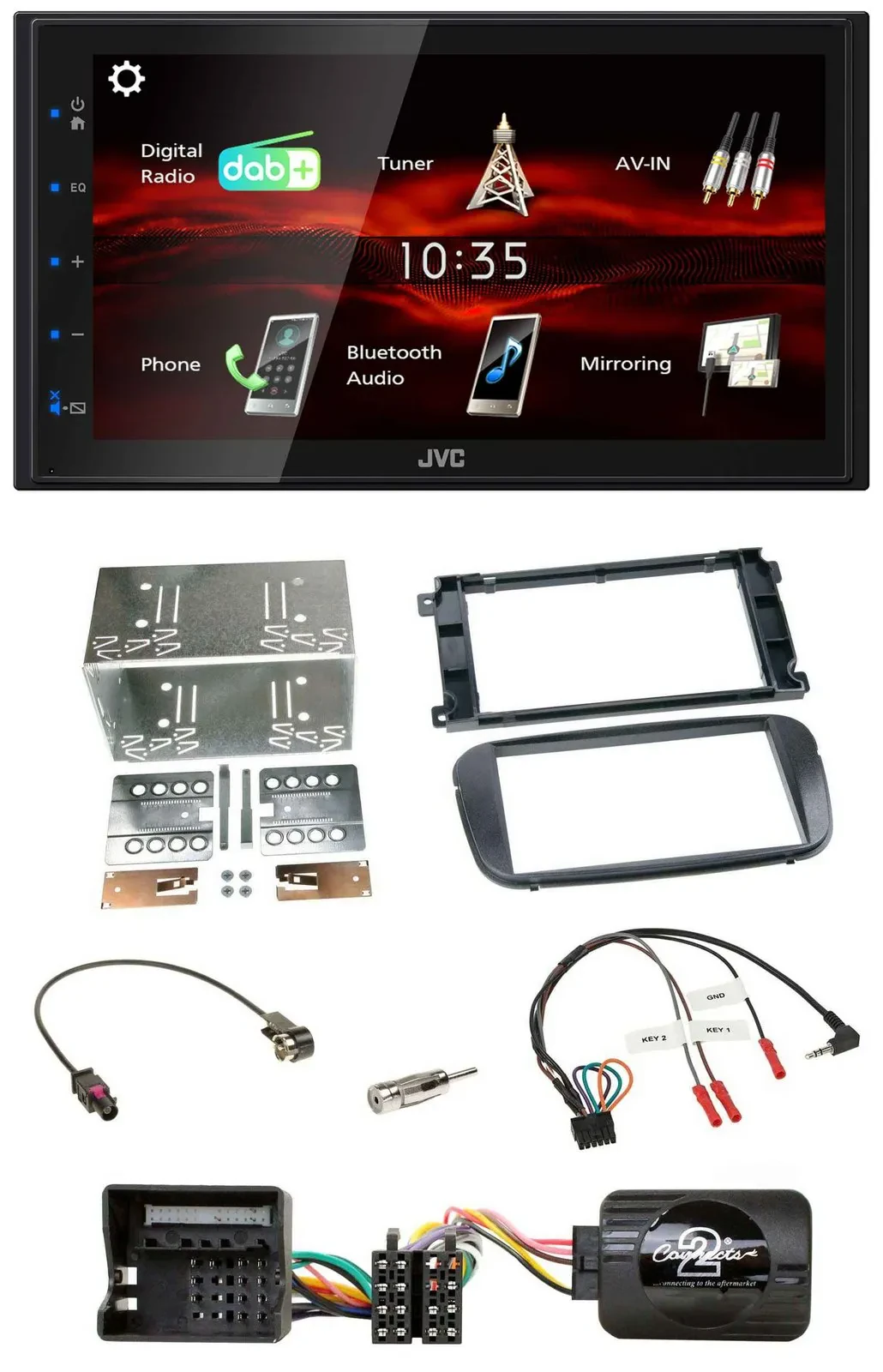 Автомагнитола JVC 2-DIN, DAB, Bluetooth, USB, для Ford S-Max/Mondeo (2007–2014), поддержка кнопок на руле