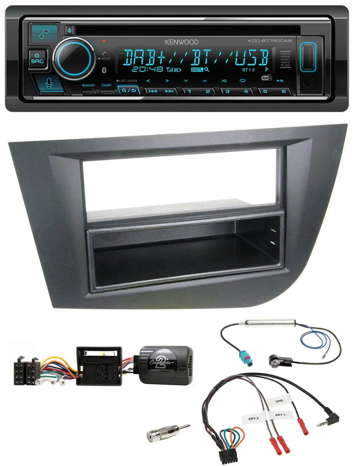 Автомагнитола Kenwood Bluetooth DAB USB CD для Seat Leon 2005–2010, чёрная, поддержка управления с руля