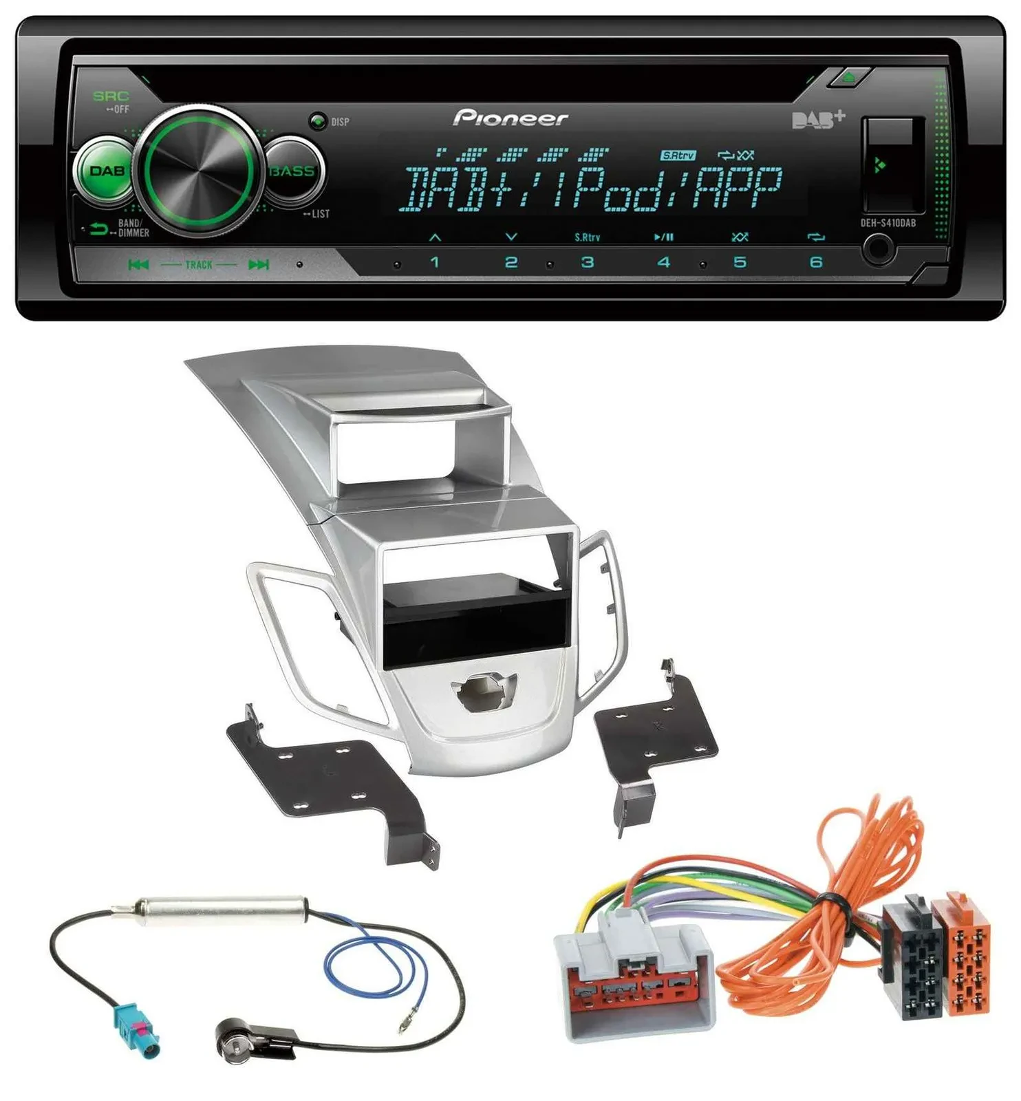 Pioneer USB MP3 DAB AUX CD Autoradio für Ford Fiesta Display 08-10 silber