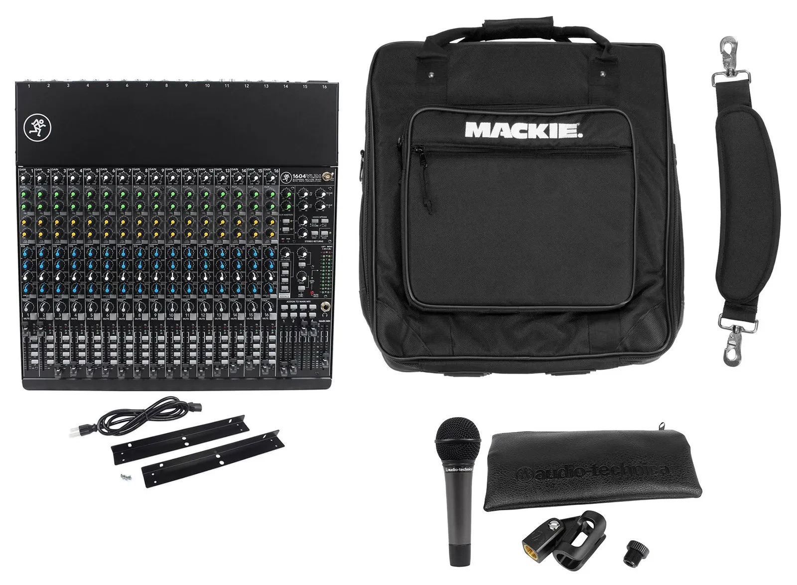 Аналоговый микшер Mackie 1604VLZ4 16-канальный 4-Bus с микрофоном Audio Technica ATM510 и сумкой