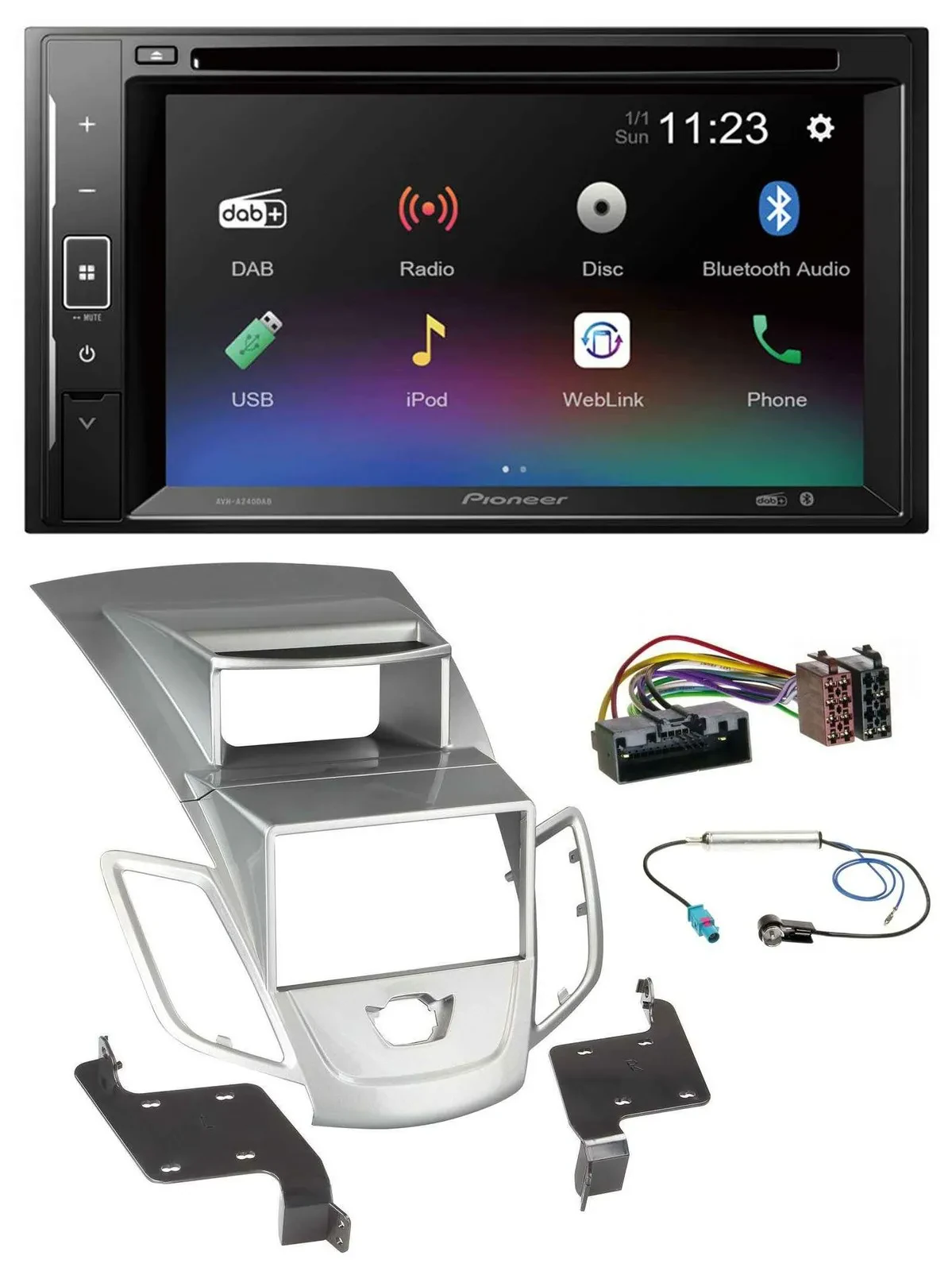Автомагнитола Pioneer 2DIN Bluetooth USB DAB DVD для Ford Fiesta (2010–2017) с дисплеем