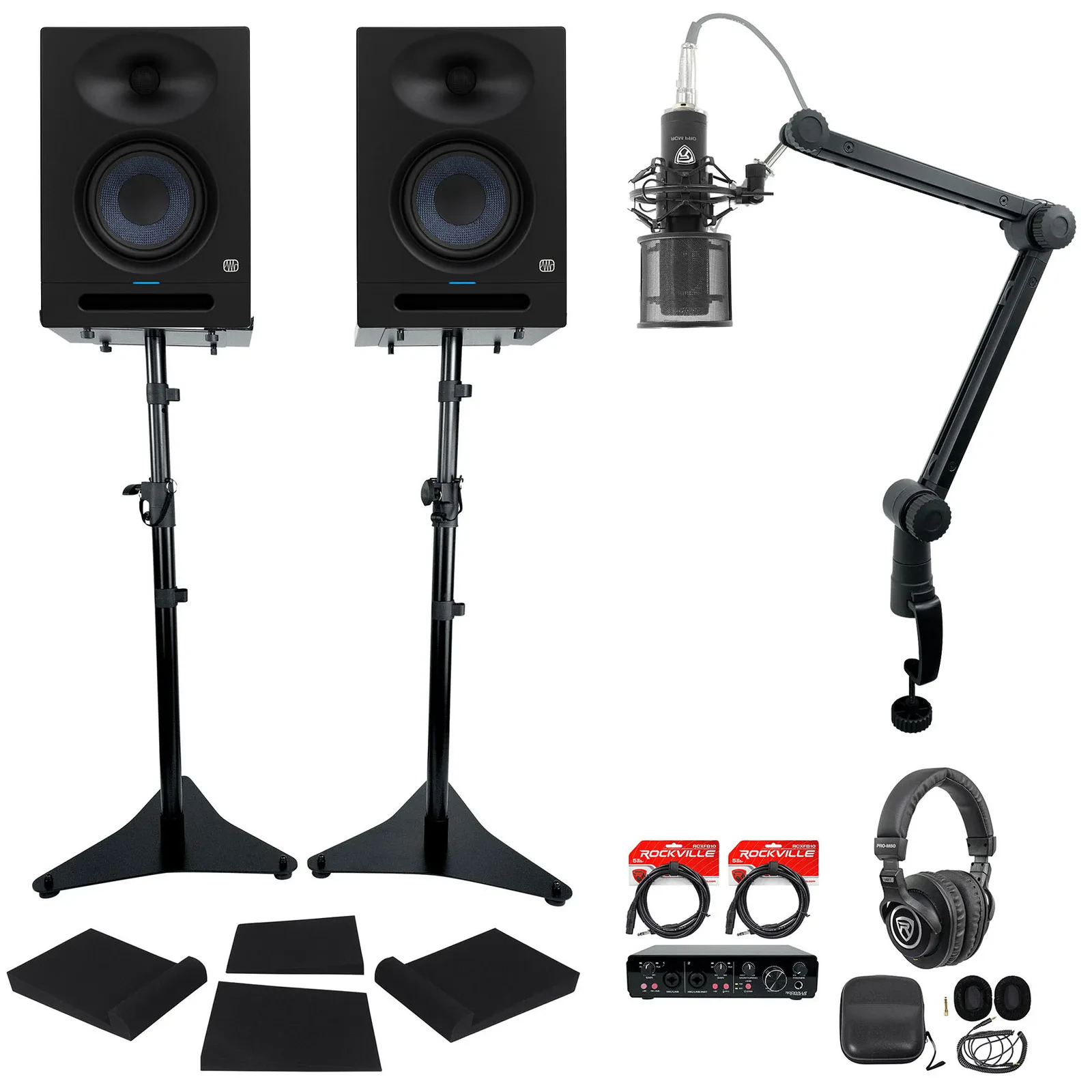 Pair Presonus Studio 8 Active 8" Studio Monitors+Interface+Mic+Headphones+Stands