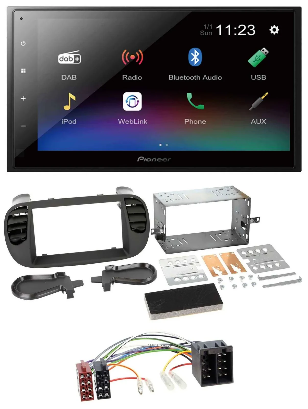 Pioneer USB Bluetooth DAB 2DIN MP3 Autoradio für Fiat 500 bis 2012 schwarz soft
