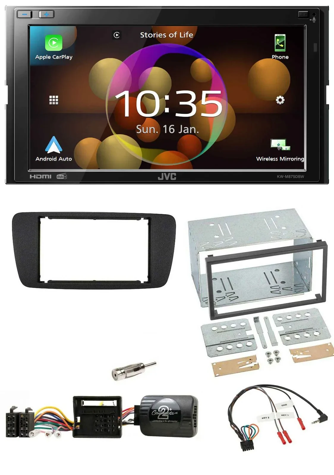 JVC DAB Lenkrad 2DIN Bluetooth USB Autoradio für Seat Ibiza ab 08 nitschwarz