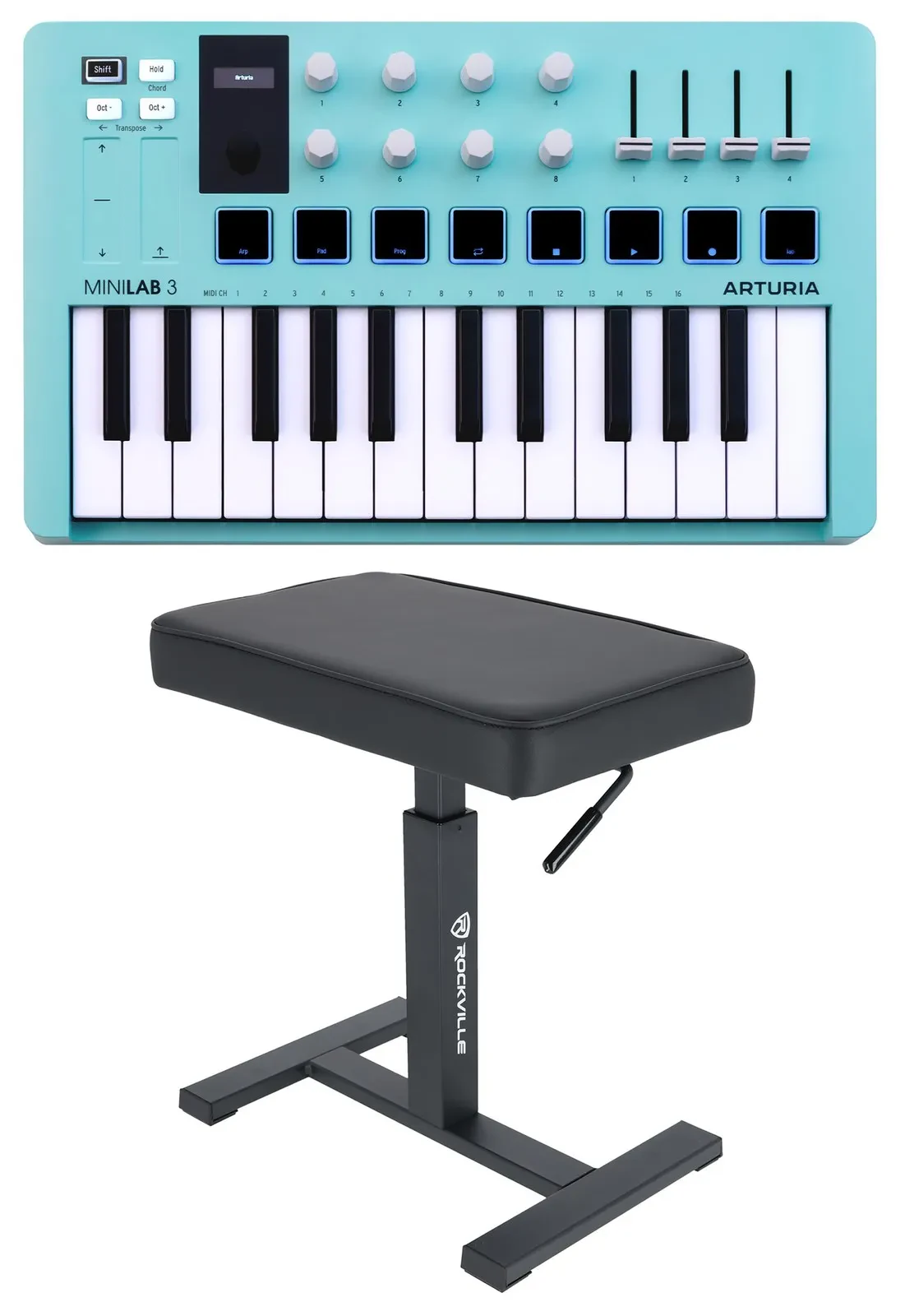 MIDI-клавиатура Arturia MiniLab 3 Aquamarine (набор: скамья с гидроподъёмником)