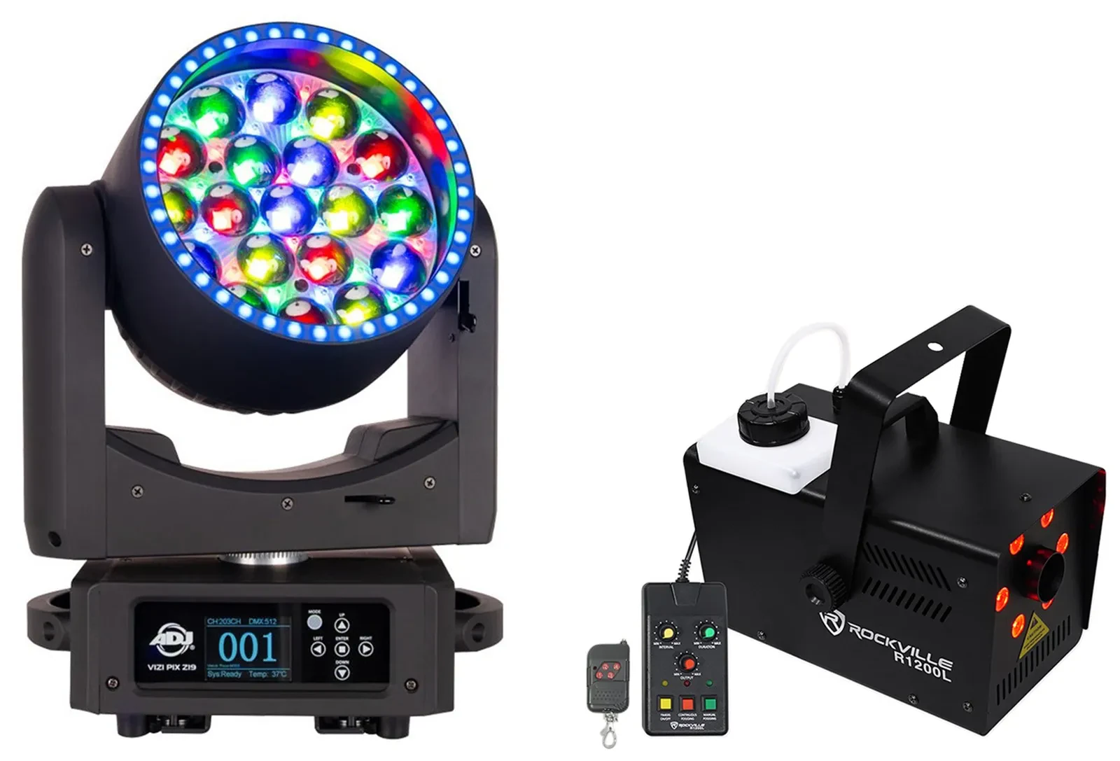 American DJ Vizi Pix Z19 RGBL LED Moving Head Light+Fog/Smoke Machine w/ LED's