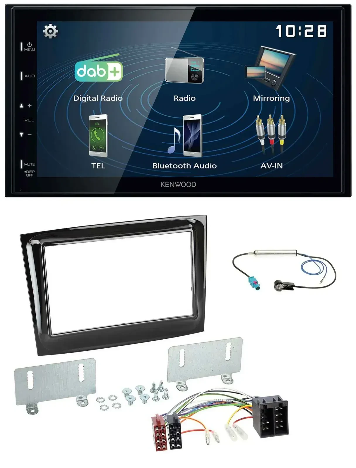 Автомагнитола для Fiat Doblo (с 2015) Kenwood 2DIN, Bluetooth, MP3, USB, DAB, черный глянцевый