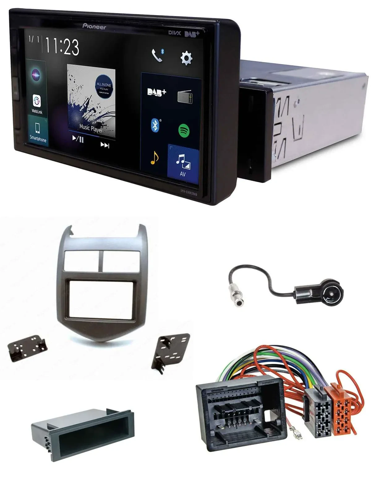 Pioneer DAB MP3 Bluetooth USB Autoradio für Chevrolet Aveo Sonic ab 2011 dunkelg