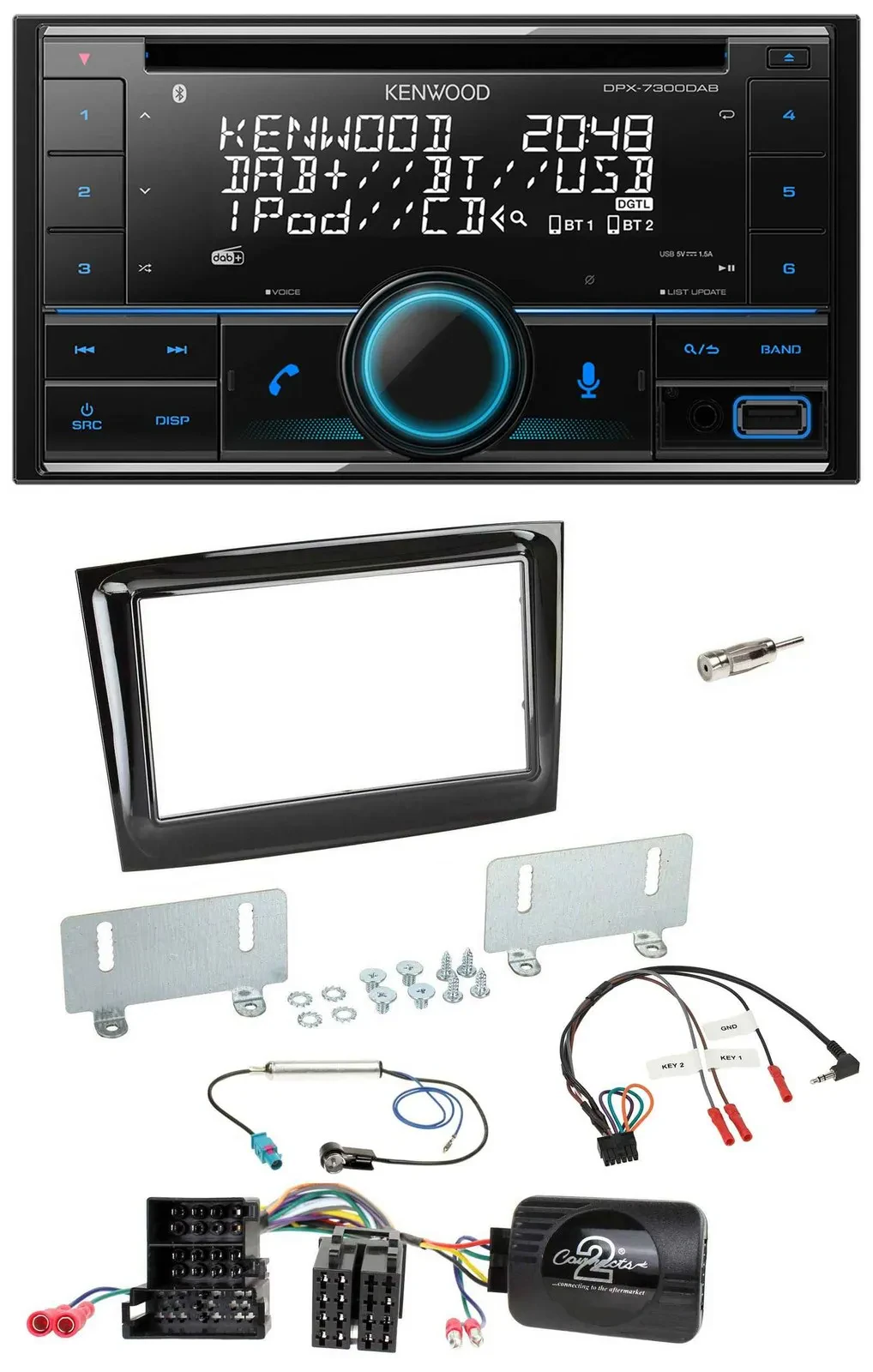 Kenwood CD 2DIN DAB USB Lenkrad Bluetooth Autoradio für Fiat Doblo ab 15 Mini-IS