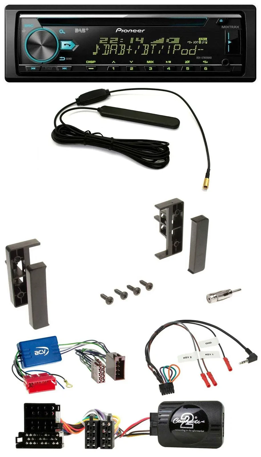 Автомагнитола Pioneer CD/MP3, DAB, USB, поддержка управления на руле, для Audi A3/A4/A6 (1999–2000), для активной системы