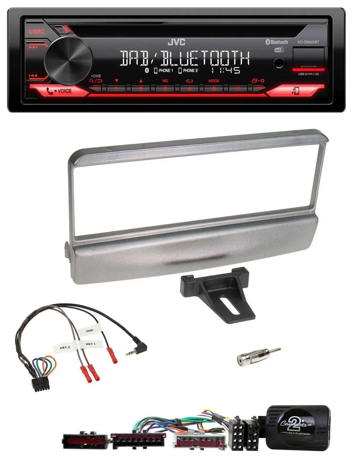 JVC CD DAB USB Bluetooth Lenkrad Autoradio für Ford Mondeo 2000-2002 silber