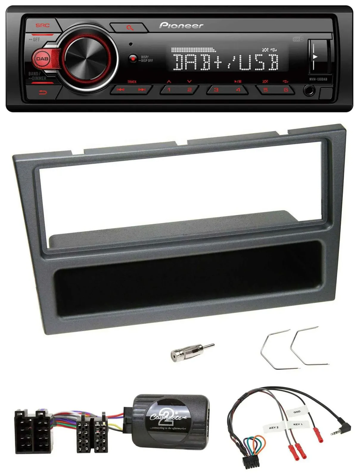 Автомагнитола Pioneer 1-DIN, DAB, USB, MP3, поддержка управления на руле, для Opel Corsa C (2000–2004), тёмно-серый