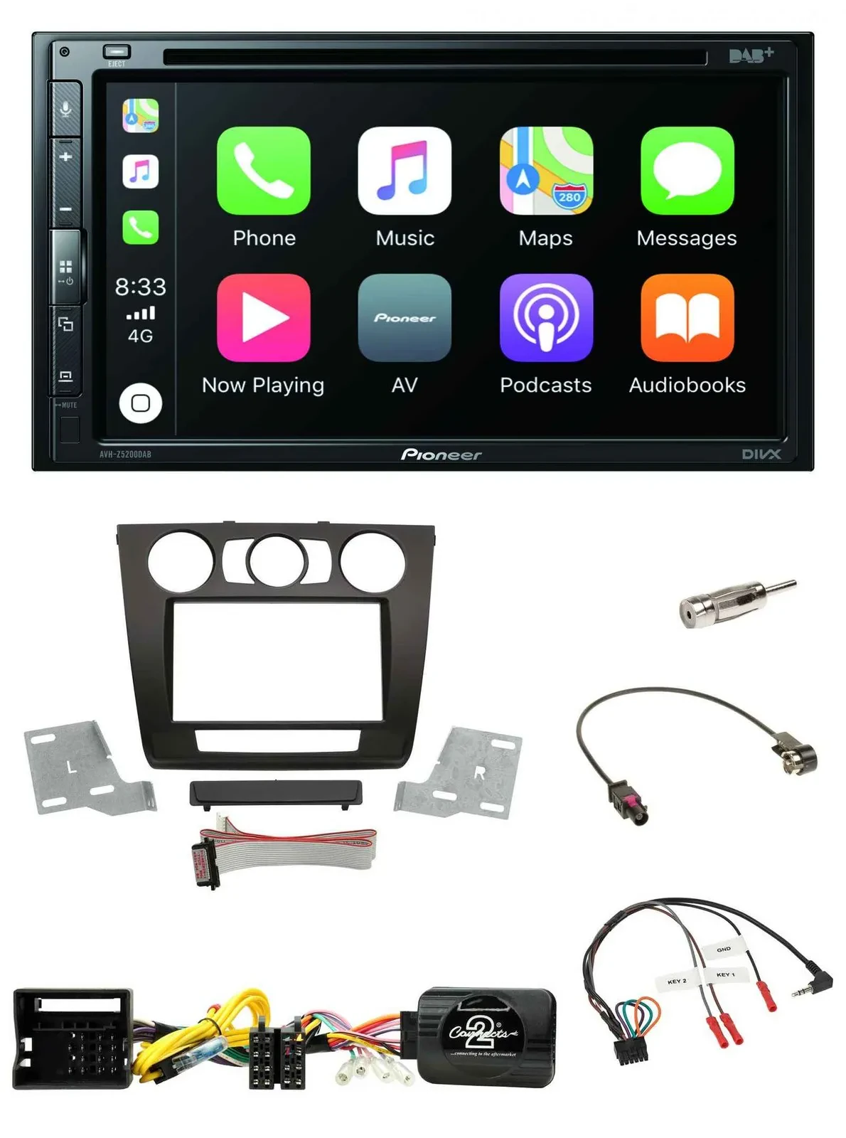Pioneer DVD 2DIN Lenkrad DAB Bluetooth USB Autoradio für BMW 1er man. Klima E87/