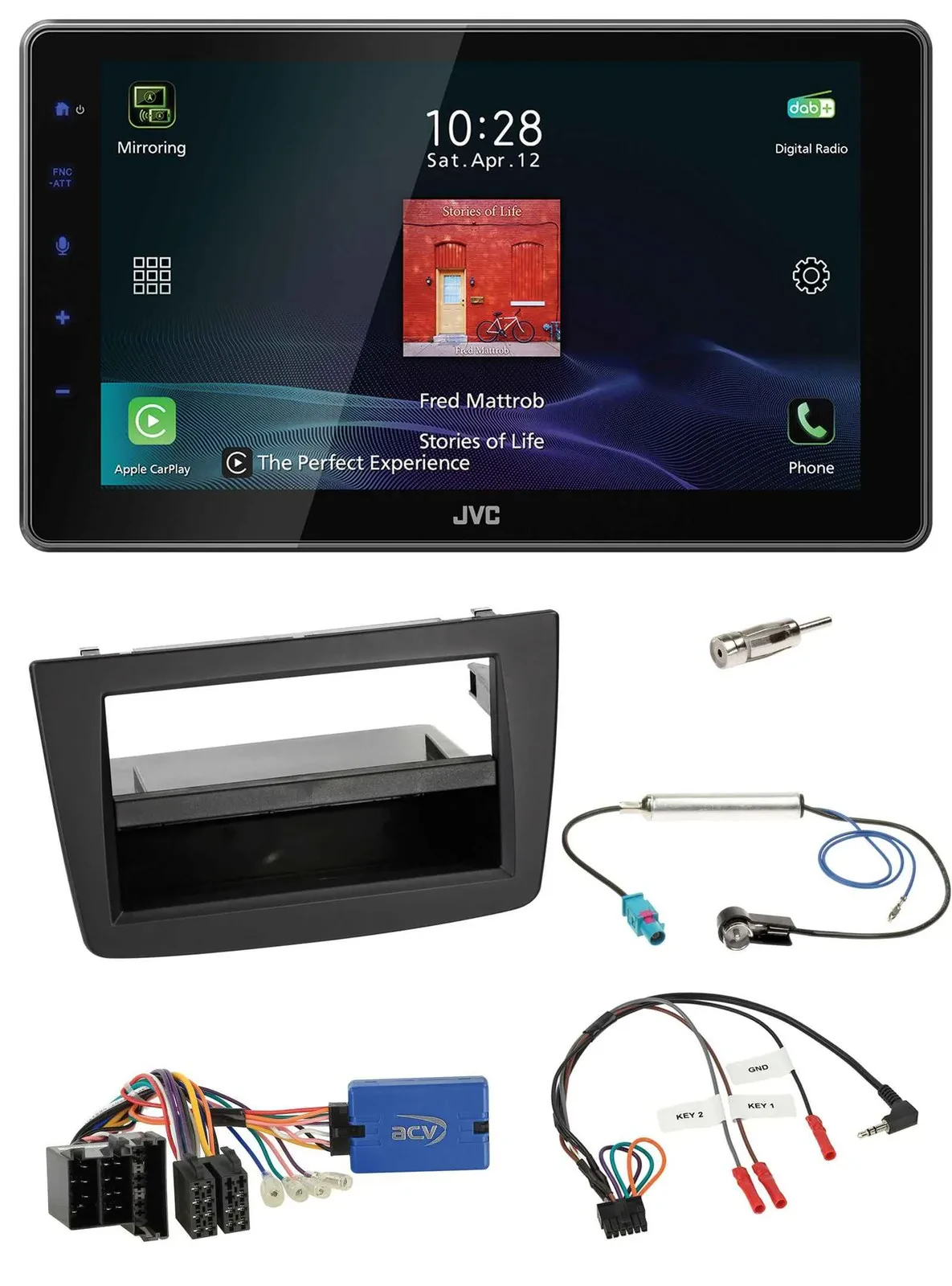 Автомагнитола JVC DAB, Bluetooth, USB для Alfa Romeo Mito (2013–2018), черная, совместима с кнопками на руле