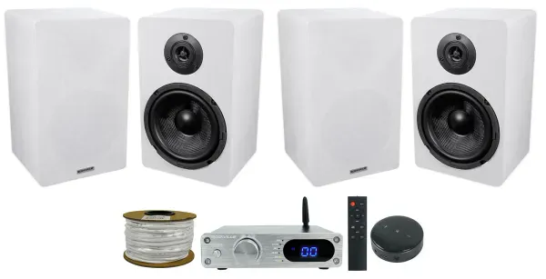 Pair Rockville RockShelf 68W 6.5" Bookshelf Speakers+Bluetooth Amp+Wifi Receiver