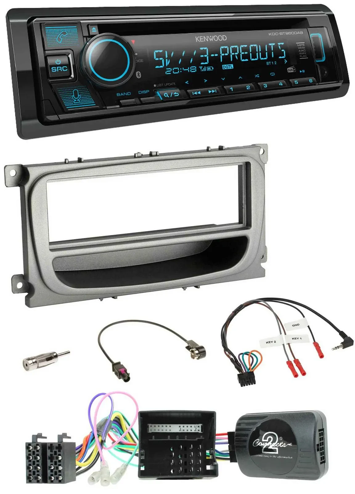 Автомагнитола Kenwood Bluetooth USB CD DAB для Ford S-Max/Mondeo (2007–2014), поддержка кнопок на руле и CAN