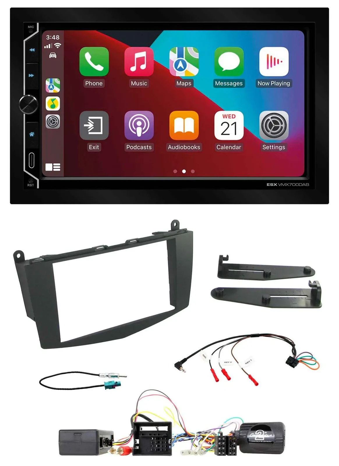 ESX 2DIN DAB USB Lenkrad Bluetooth Autoradio für Mercedes C W204 Aktivsystem ohn