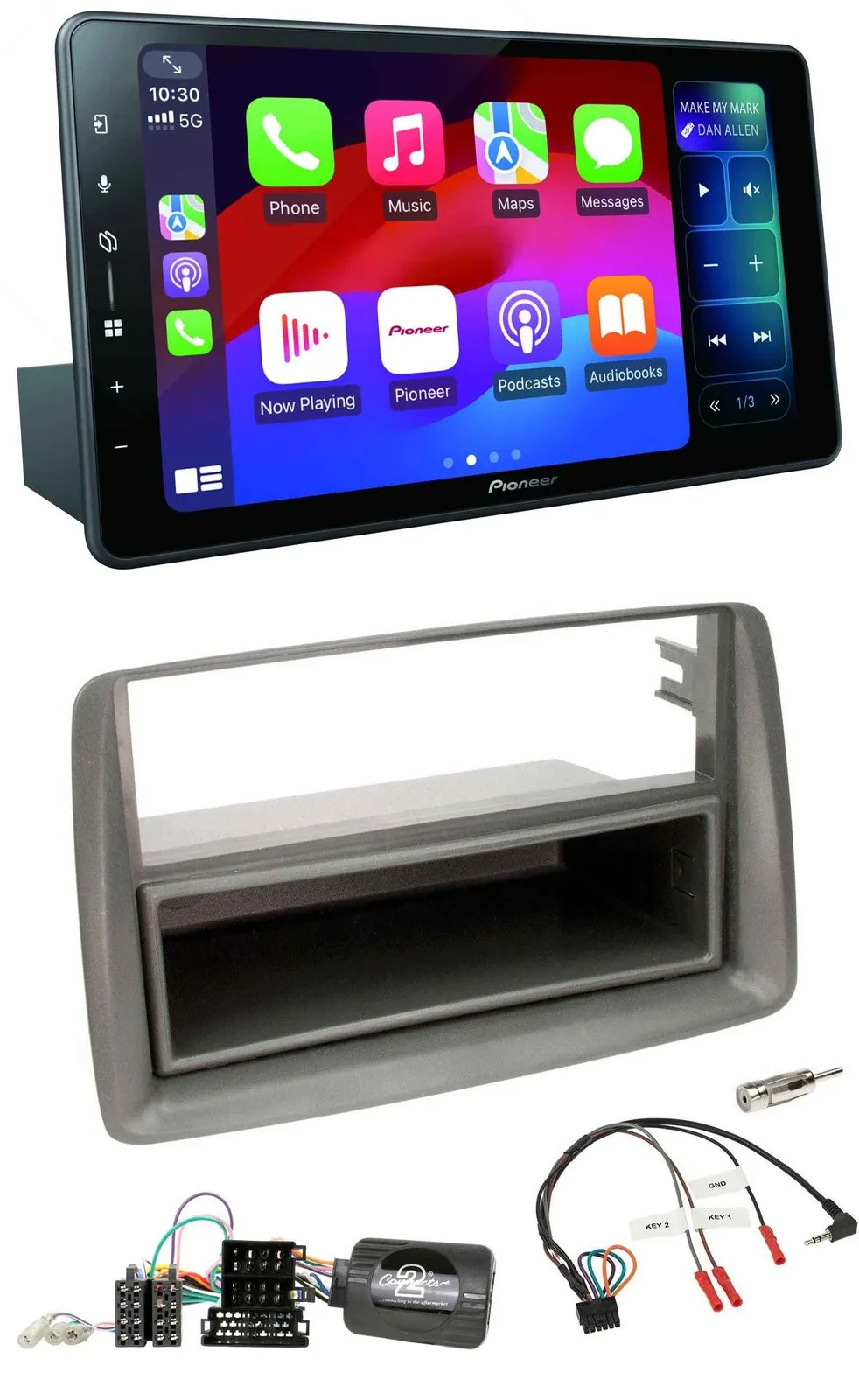 Pioneer Bluetooth DAB Lenkrad USB Autoradio für Fiat Panda 169 2007-2012 grau