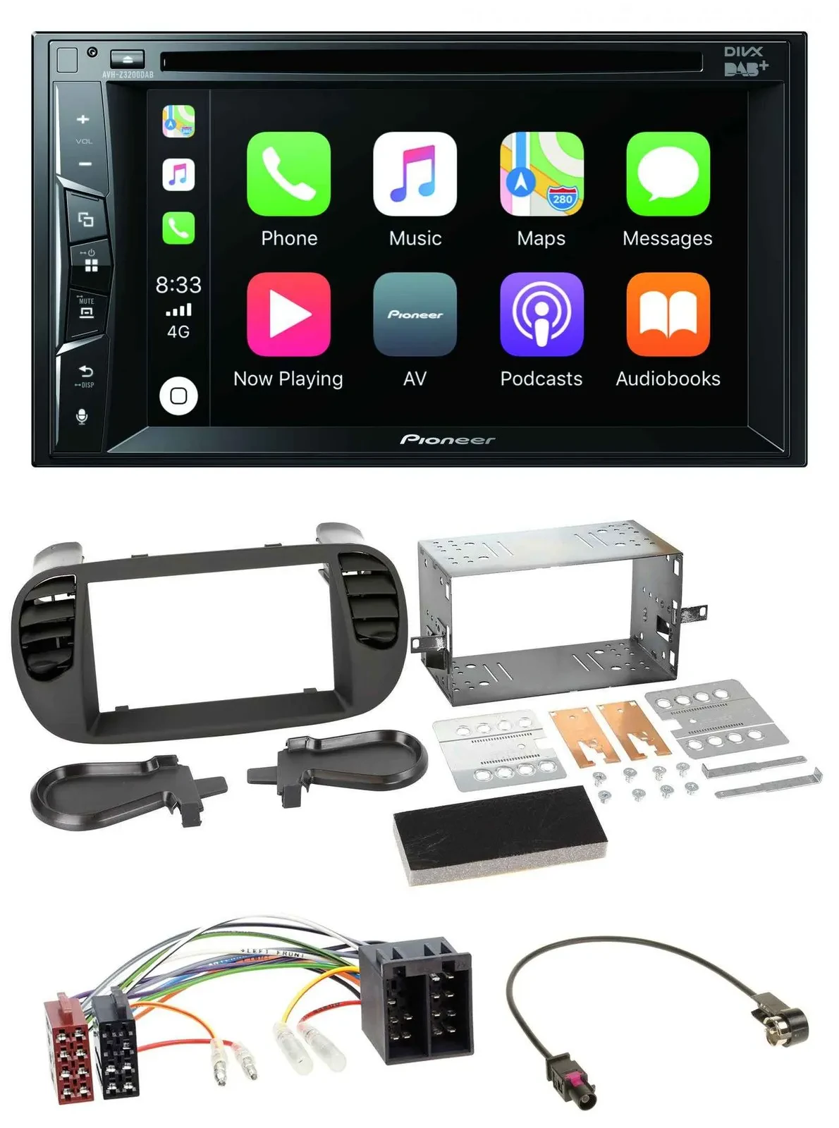 Автомагнитола для Fiat 500 Pioneer 2DIN, DVD, USB, Bluetooth, DAB, ISO, с 2012 г