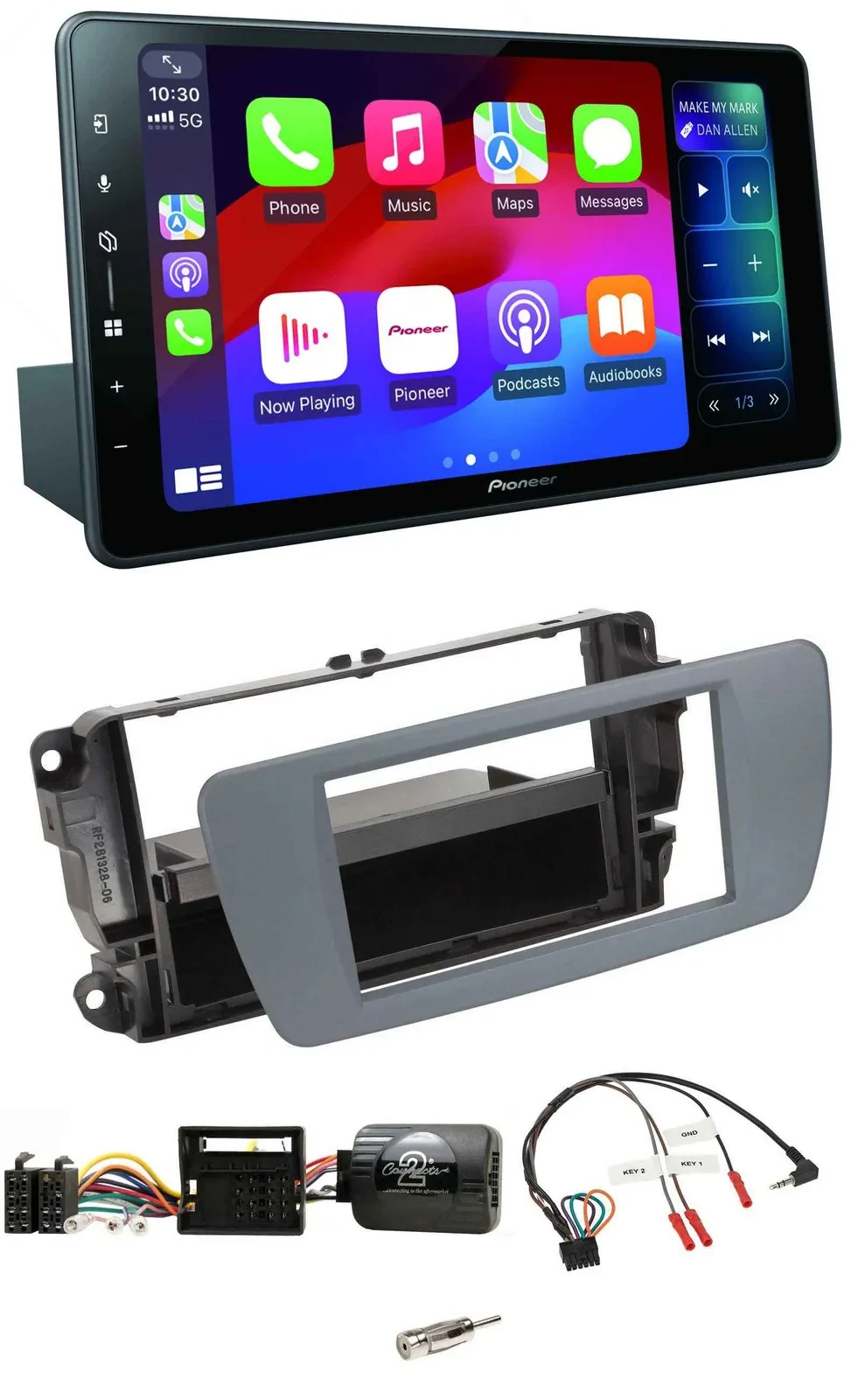 Автомагнитола для Seat Ibiza Pioneer Bluetooth, DAB, USB, совместима с кнопками на руле, серый