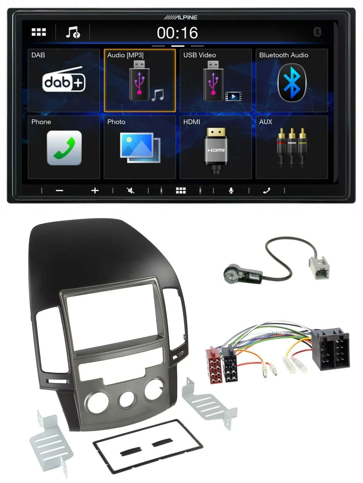 Автомагнитола Alpine 2DIN, Bluetooth, MP3, DAB, USB (для Hyundai i30, с 2008)