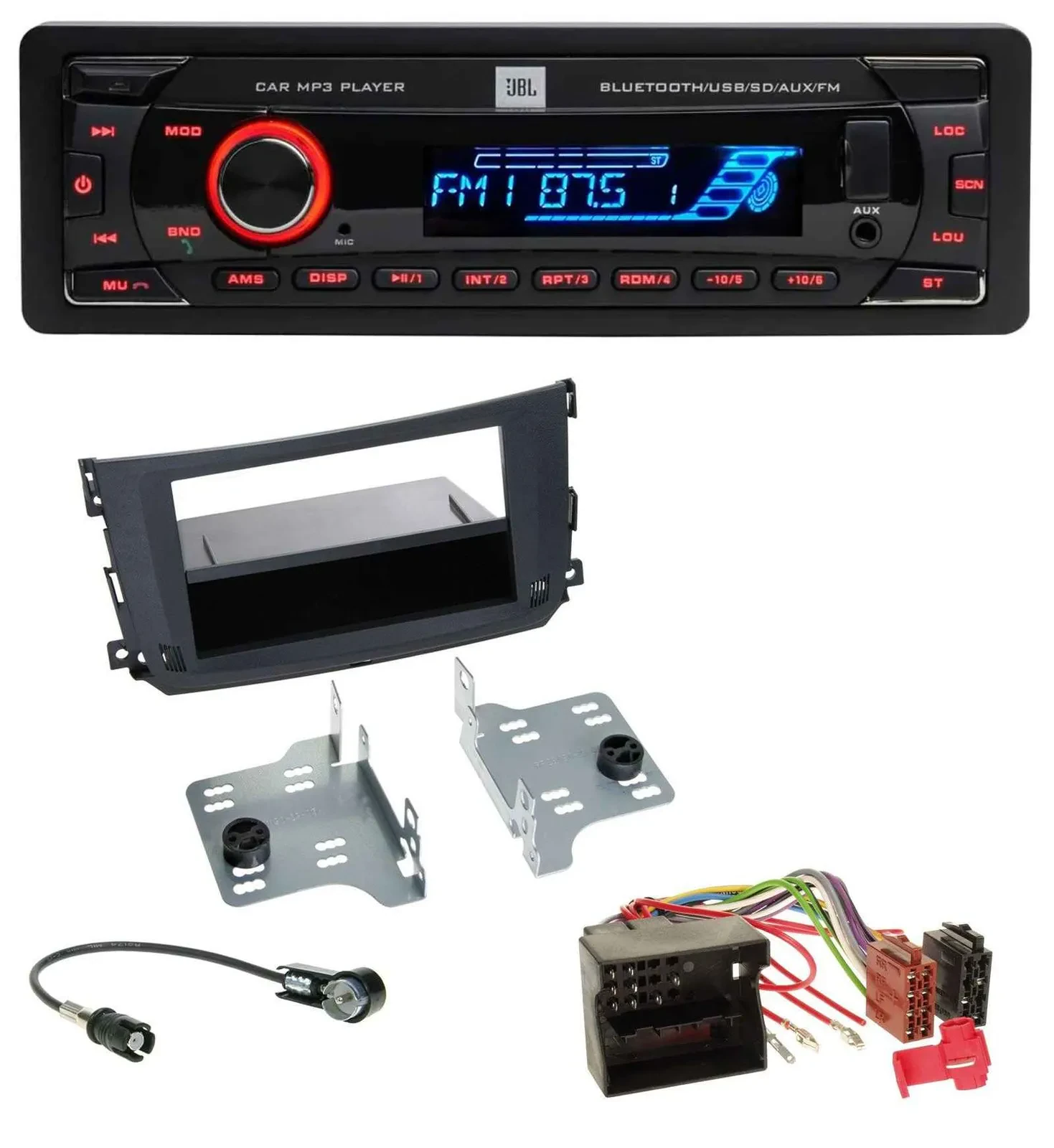 JBL AUX MP3 USB Bluetooth SD Autoradio für Smart ForTwo (451, 2010-2015)