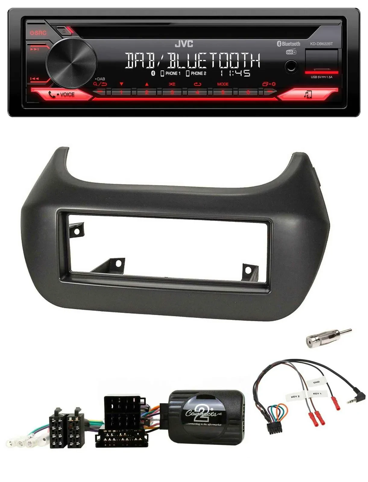 Автомагнитола для Fiat Fiorino, Citroen Nemo, Peugeot JVC CD, DAB, USB, Bluetooth