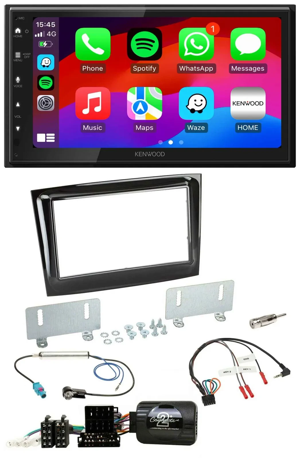 Kenwood Lenkrad USB DAB 2DIN Bluetooth Autoradio für Fiat Doblo VDO ab 2015 pian