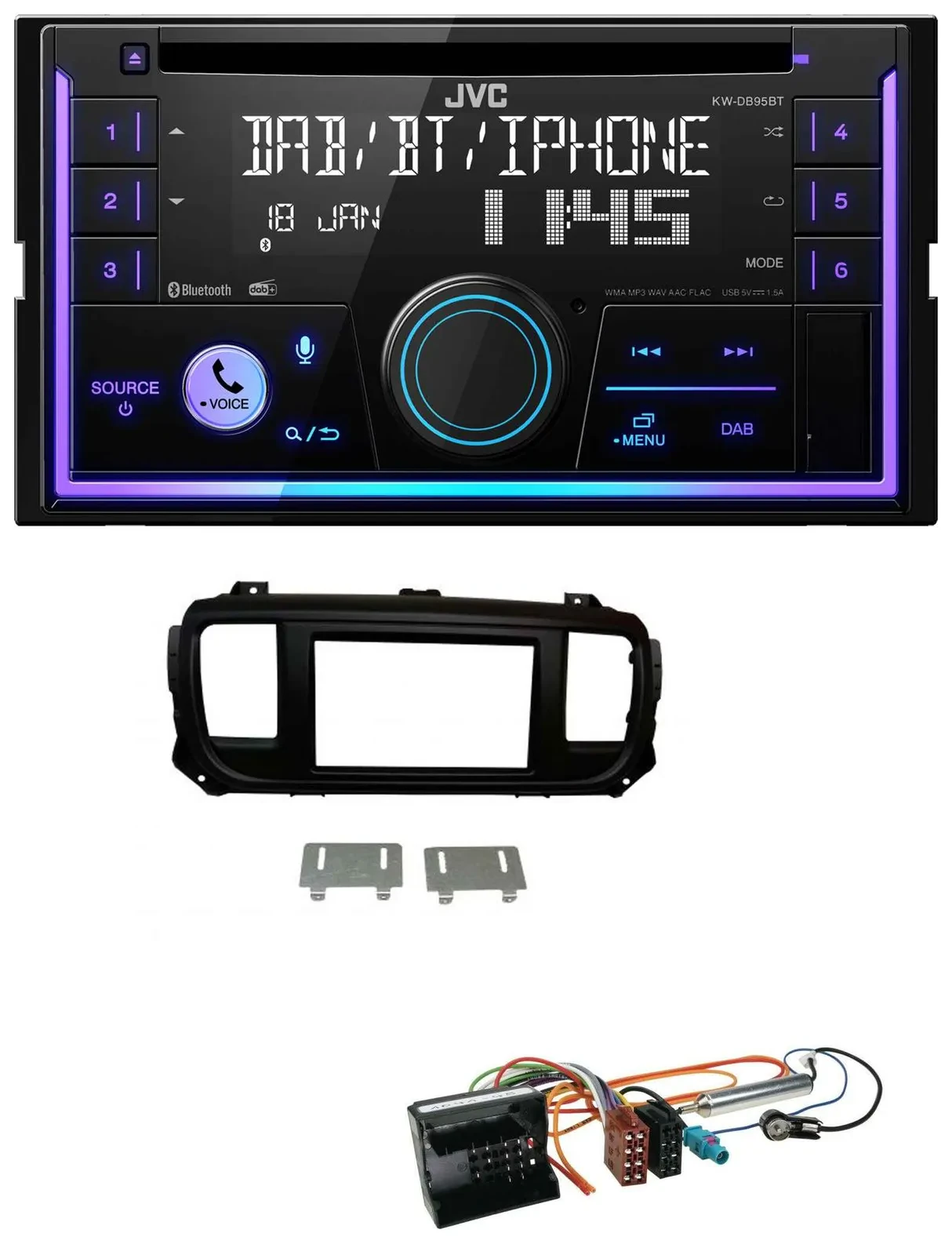 Автомагнитола для Citroen Jumpy/Dispatch/Spacetour JVC 2-DIN, DAB, Bluetooth, USB, CD, MP3