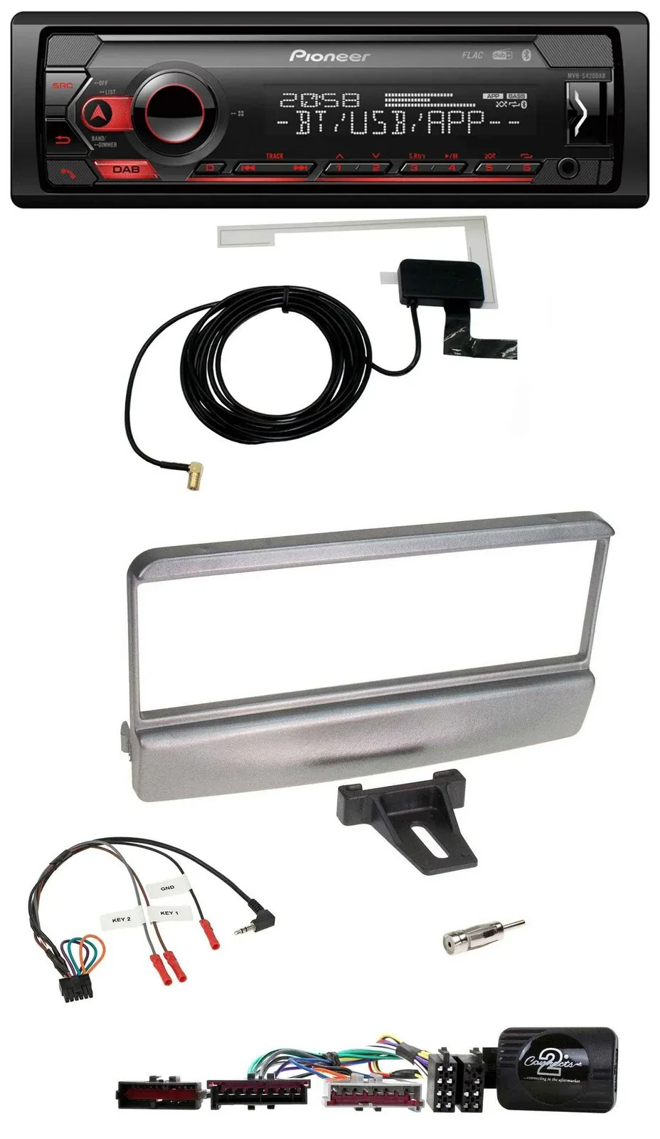 Автомагнитола для Ford Mondeo 2000–2002 Pioneer DAB USB Bluetooth серебристая с поддержкой кнопок на руле