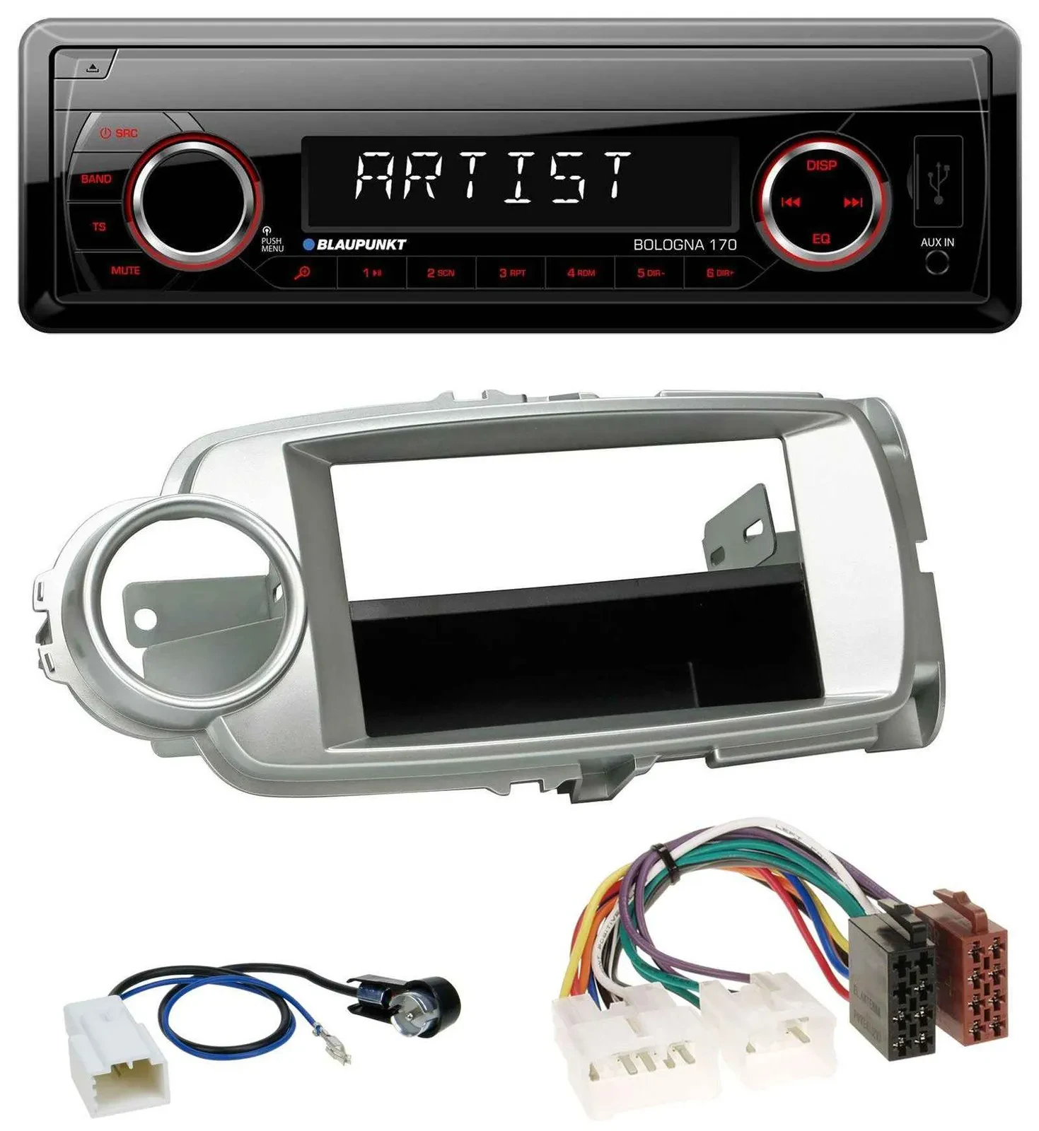 Автомагнитола Blaupunkt 1DIN SD/USB MP3 AUX для Toyota Yaris (2011–2014), серебристая