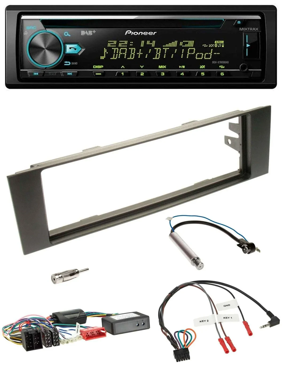 Автомагнитола Pioneer DAB CD USB Bluetooth для Audi A3 (2003–2006) с адаптером кнопок на руле