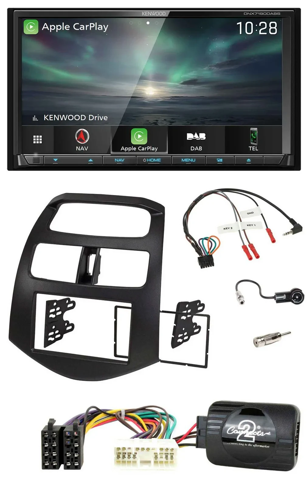 Kenwood Bluetooth USB 2DIN Lenkrad TMC DAB Navigation für Chevrolet Spark KLM 20