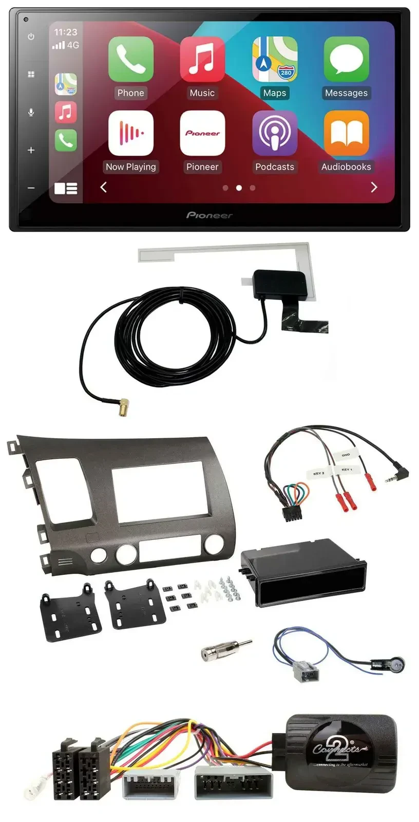 Автомагнитола для Honda Civic 2006–2010 Pioneer USB, Bluetooth, DAB, 2DIN, поддержка управления на руле