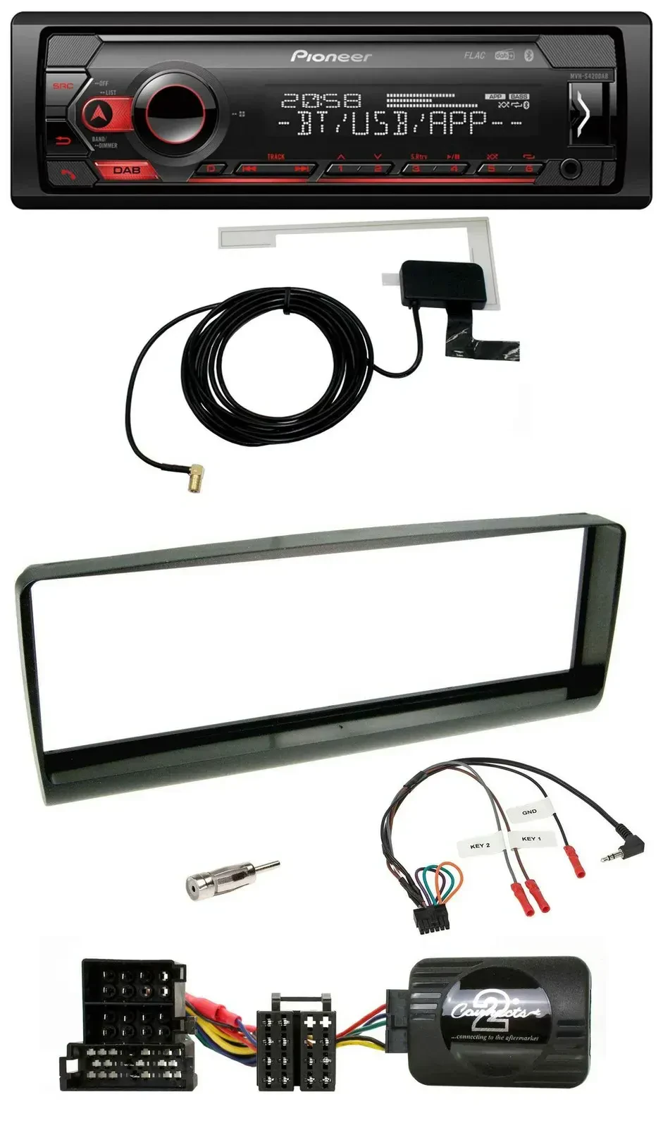 Автомагнитола для Alfa Romeo 156 (2000–2001) Pioneer DAB, USB, Bluetooth, поддержка кнопок на руле, черная