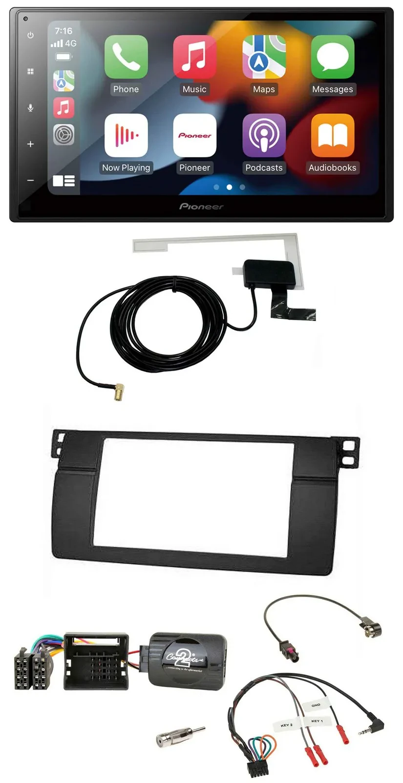 Автомагнитола Pioneer 2DIN, USB, Bluetooth, DAB, для BMW 3 Series E46 (2001–2006), совместима с управлением на руле