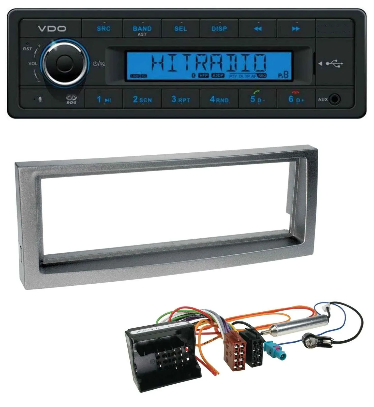 VDO AUX Bluetooth USB MP3 Autoradio für Citroen C5 Peugeot 407 ab 04 grau-metall