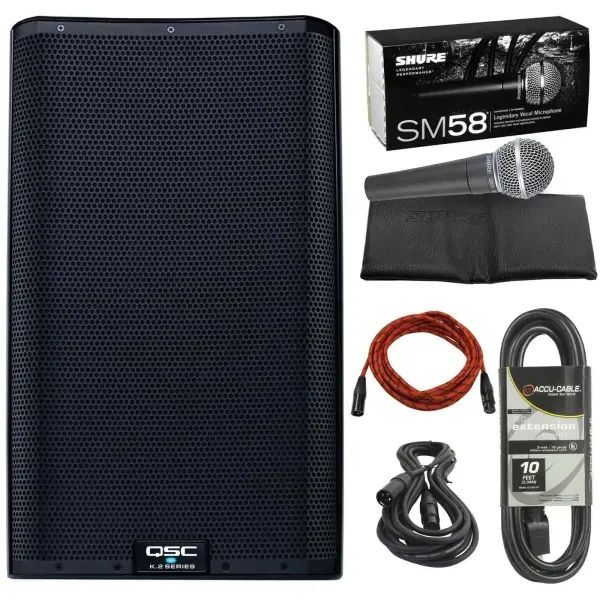 QSC K12.2 K2 Series 2-Way 12" Powered Active DJ PA Speaker w SM58 Microphone