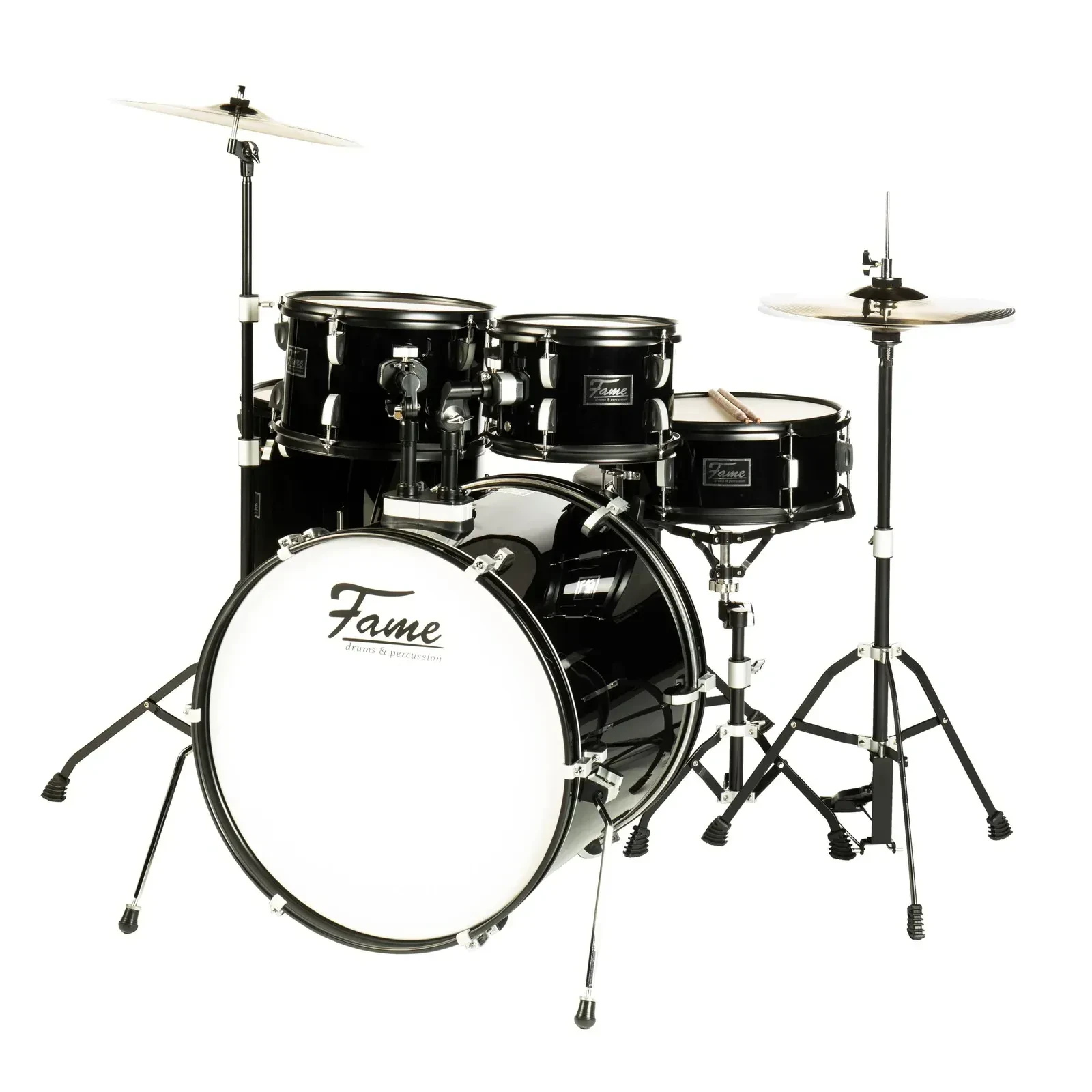 Барабанная установка Fame Audio FS22B Rock Set 22" бас-барабан, Piano Black, смешанные породы дерева, с комплектом стоек и тарелок