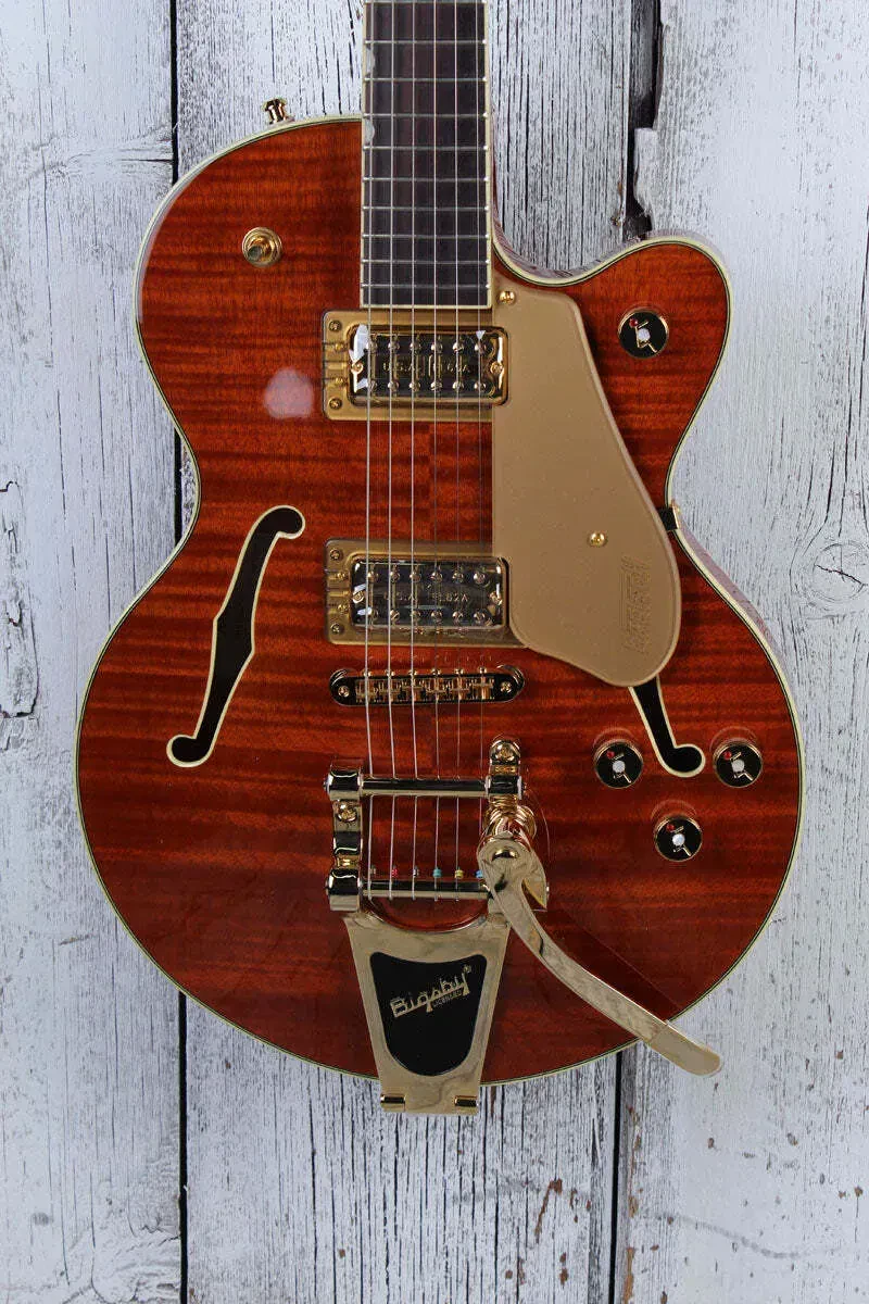 Б/У Электрогитара Gretsch Electromatic LTD Flame Okoume Broadkaster Jr Single Cut, полуакустическая, Bigsby B70, Roundup Orange Stain